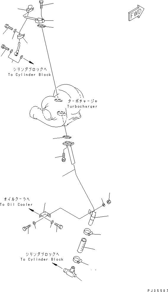 Схема запчастей Komatsu S6D125-1QQ - ЛИНИЯ СМАЗКИ ТУРБОНАГНЕТАТЕЛЯ СИСТЕМА СМАЗКИ МАСЛ. СИСТЕМА