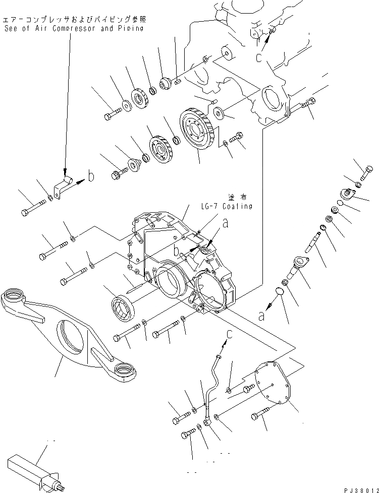 Схема запчастей Komatsu S6D125-1TT - ПЕРЕДН. КРЫШКАAND ПЕРЕДН. СУППОРТ(№-) БЛОК ЦИЛИНДРОВ