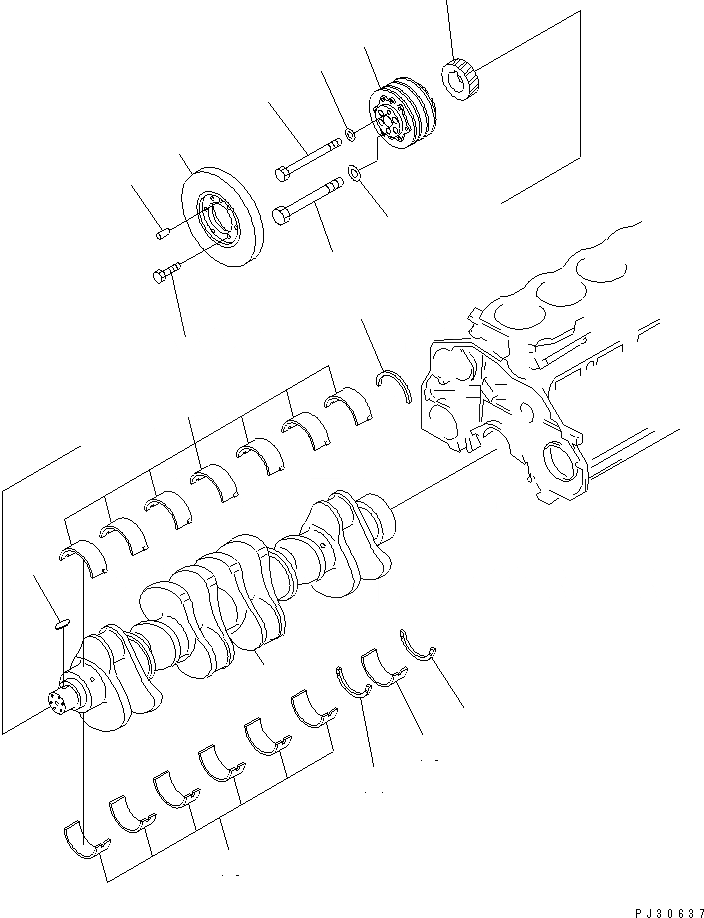 Схема запчастей Komatsu S6D125-1TT - КОЛЕНВАЛ БЛОК ЦИЛИНДРОВ