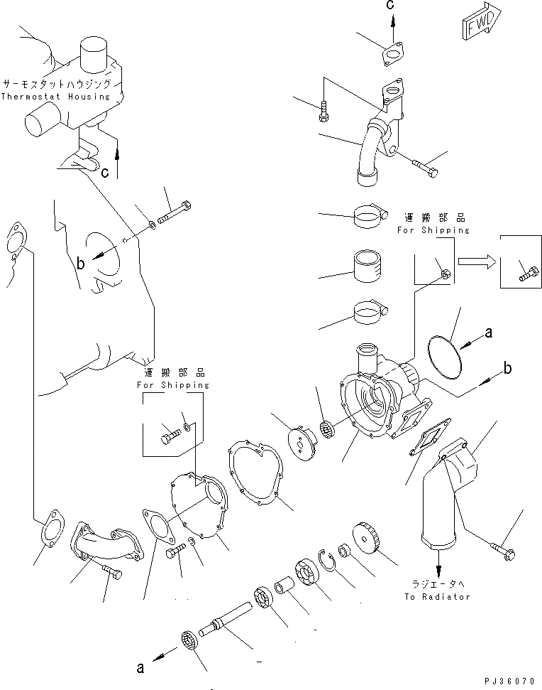 Схема запчастей Komatsu S6D125-1TT - ВОДЯНАЯ ПОМПА И КРЕПЛЕНИЕ СИСТЕМА ОХЛАЖДЕНИЯ