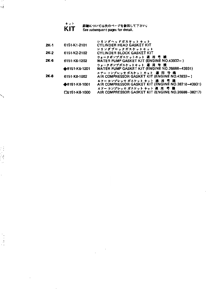 Схема запчастей Komatsu S6D125-1JJ - КОМПЛЕКТ ПРОКЛАДОК ДВИГАТЕЛЬ КОМПЛЕКТ