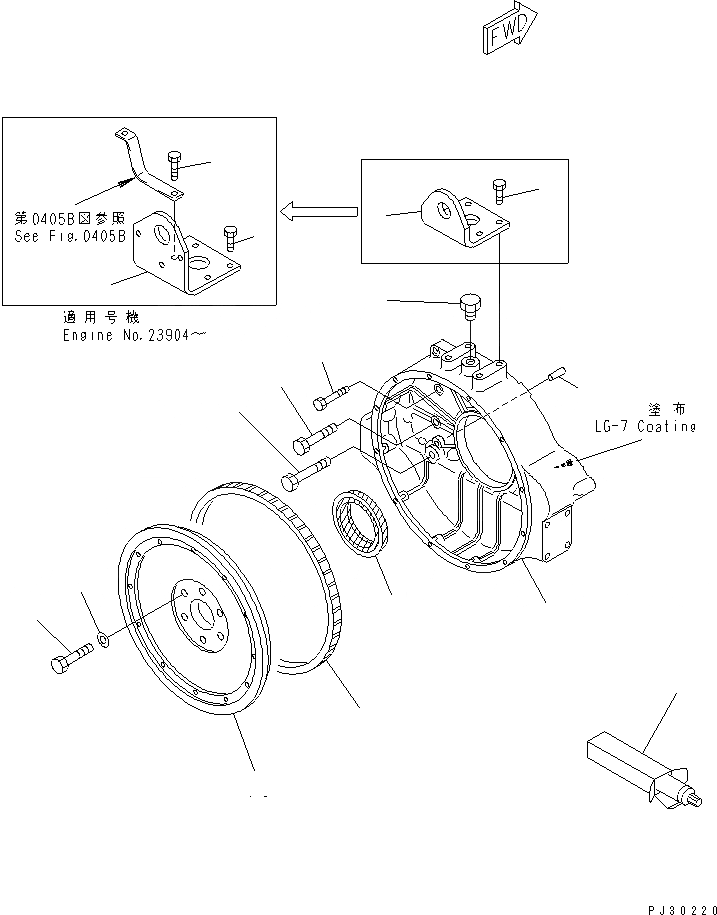 Схема запчастей Komatsu S6D125-1M - МАХОВИК И КАРТЕР МАХОВИКА БЛОК ЦИЛИНДРОВ