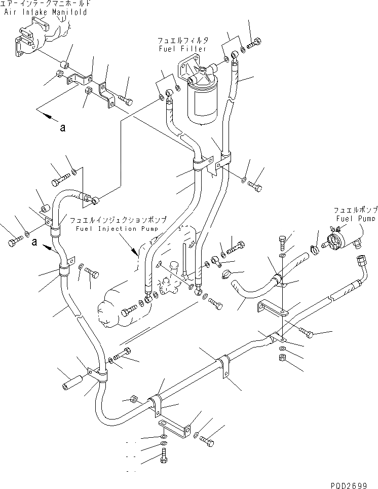 Схема запчастей Komatsu S6D125E-2B-6 - ТОПЛИВН. НАСОС И ТРУБЫ (АВТОМАТИЧ. ВОЗД. BLEEDING)(№8-) ДВИГАТЕЛЬ