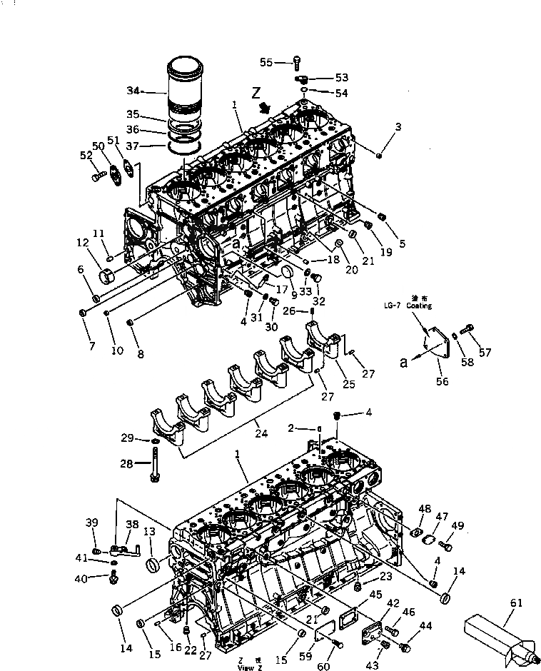 Схема запчастей Komatsu S6D140-1U - БЛОК ЦИЛИНДРОВ БЛОК ЦИЛИНДРОВ