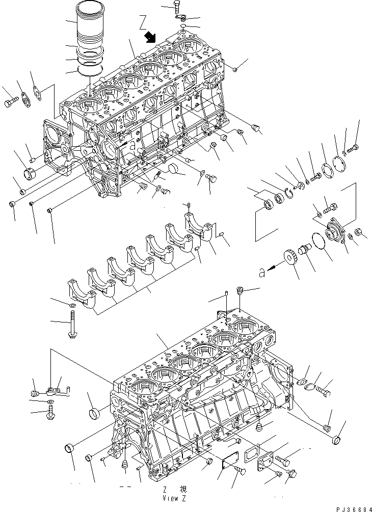 Схема запчастей Komatsu S6D140-1U - БЛОК ЦИЛИНДРОВ (С КОНДИЦИОНЕРОМ ТИП) БЛОК ЦИЛИНДРОВ