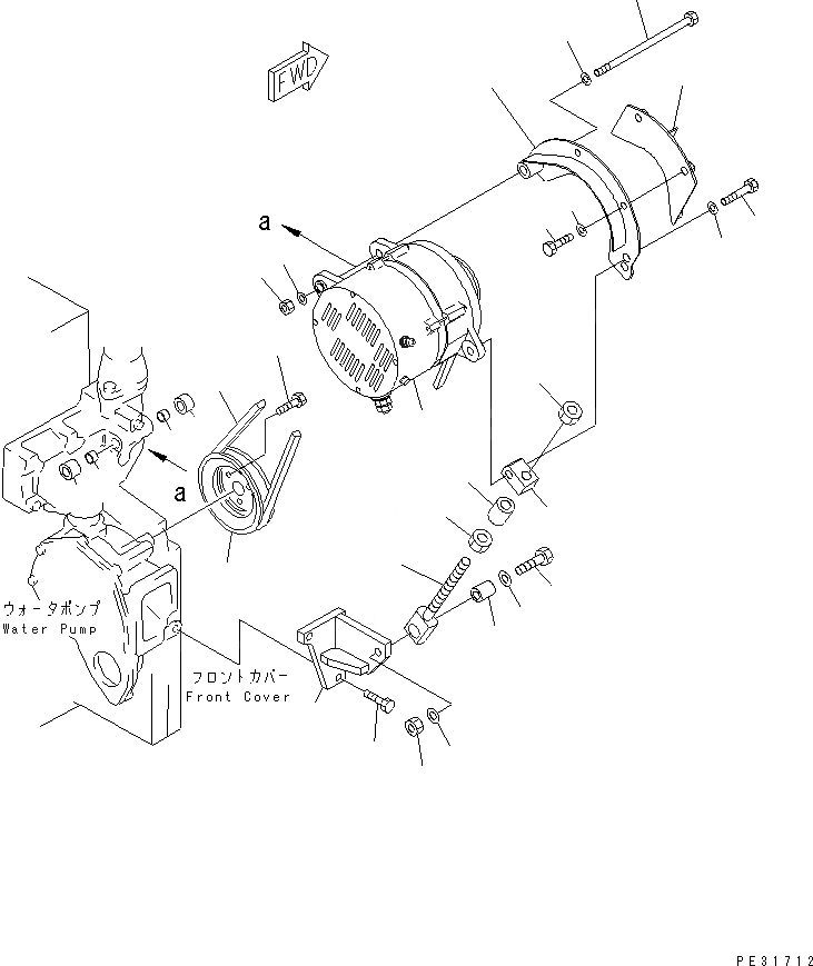Схема запчастей Komatsu S6D140-1Z - КРЕПЛЕНИЕ ГЕНЕРАТОРА (A) ДВИГАТЕЛЬ