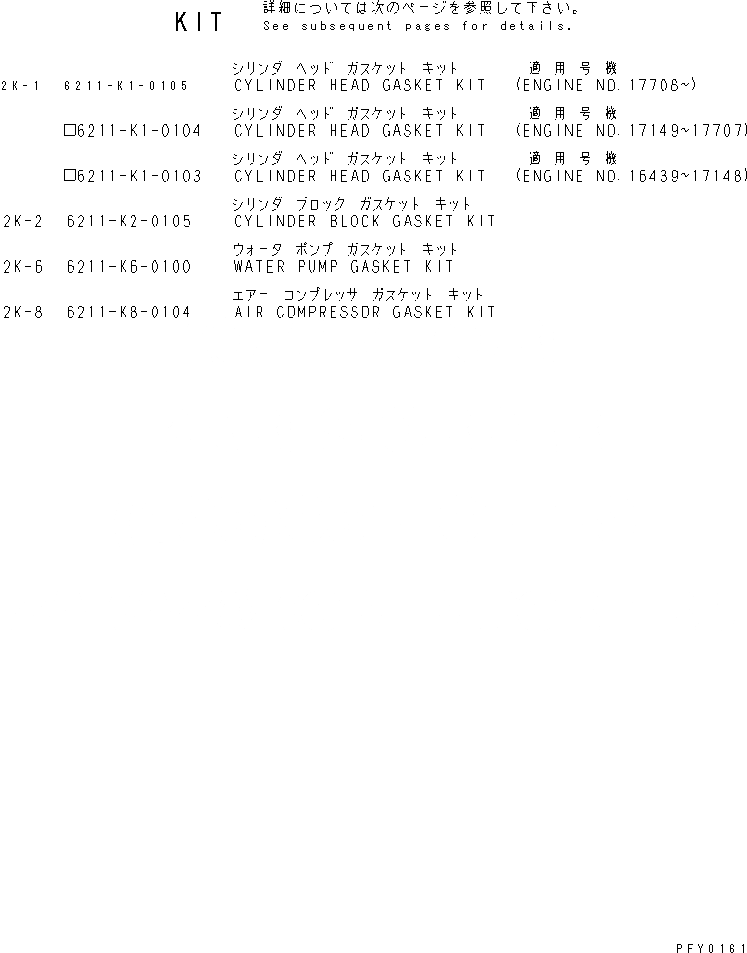 Схема запчастей Komatsu S6D140-1R - КОМПЛЕКТ ПРОКЛАДОК ИНСТРУМЕНТ И РЕМКОМПЛЕКТЫ