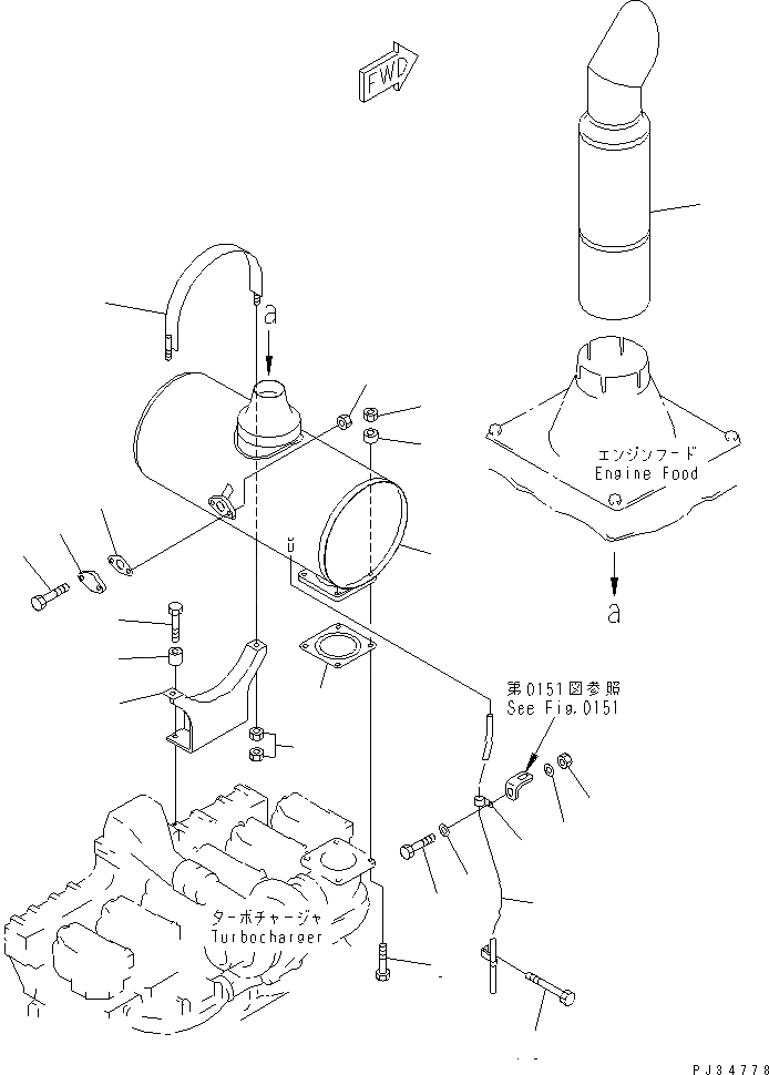 Схема запчастей Komatsu S6D140-1G - ГЛУШИТЕЛЬ И КРЕПЛЕНИЕ ГОЛОВКА ЦИЛИНДРОВ