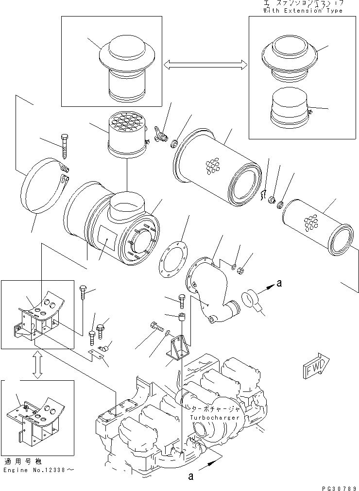 Схема запчастей Komatsu S6D140-1B-80 - ВОЗДУХООЧИСТИТЕЛЬ И КРЕПЛЕНИЕ ГОЛОВКА ЦИЛИНДРОВ