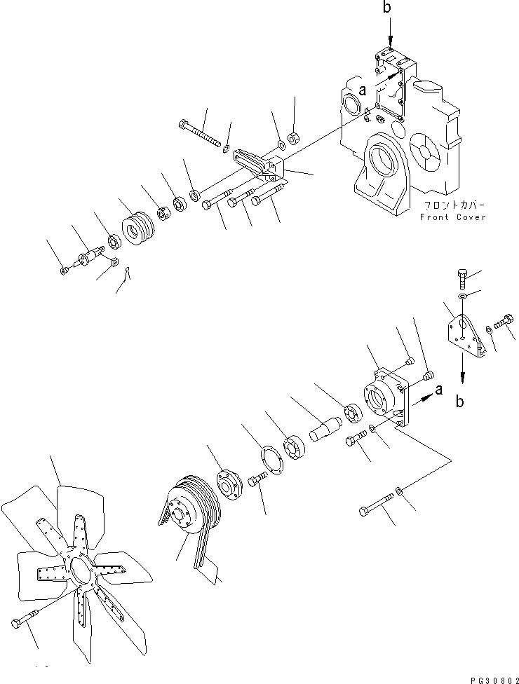 Схема запчастей Komatsu S6D140-1B-80 - ВЕНТИЛЯТОР ОХЛАЖДЕНИЯ И НАТЯЖНОЙ РОЛИК СИСТЕМА ОХЛАЖДЕНИЯ