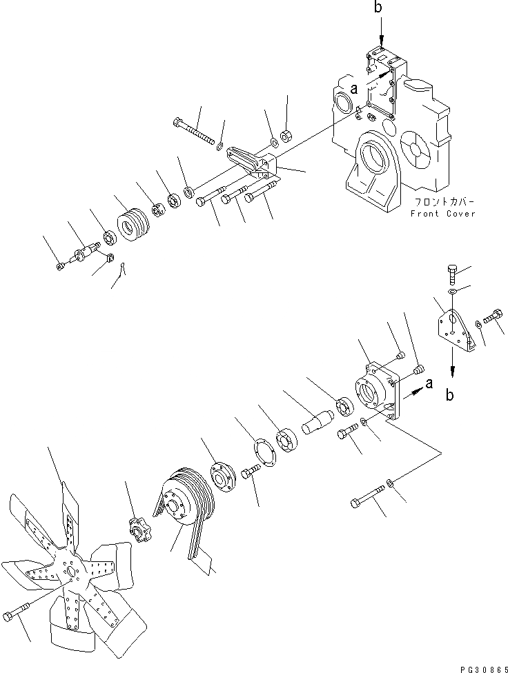 Схема запчастей Komatsu S6D140-1B-80 - ВЕНТИЛЯТОР ОХЛАЖДЕНИЯ И НАТЯЖНОЙ РОЛИК (ВСАСЫВ. ВЕНТИЛЯТОР ТИП) СИСТЕМА ОХЛАЖДЕНИЯ