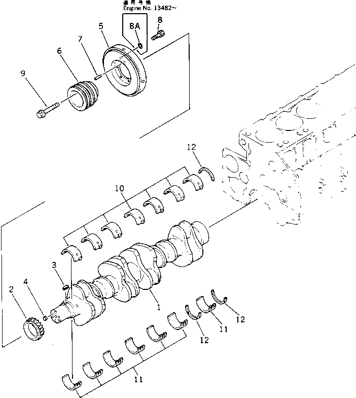 Схема запчастей Komatsu S6D140-1G - КОЛЕНВАЛ БЛОК ЦИЛИНДРОВ