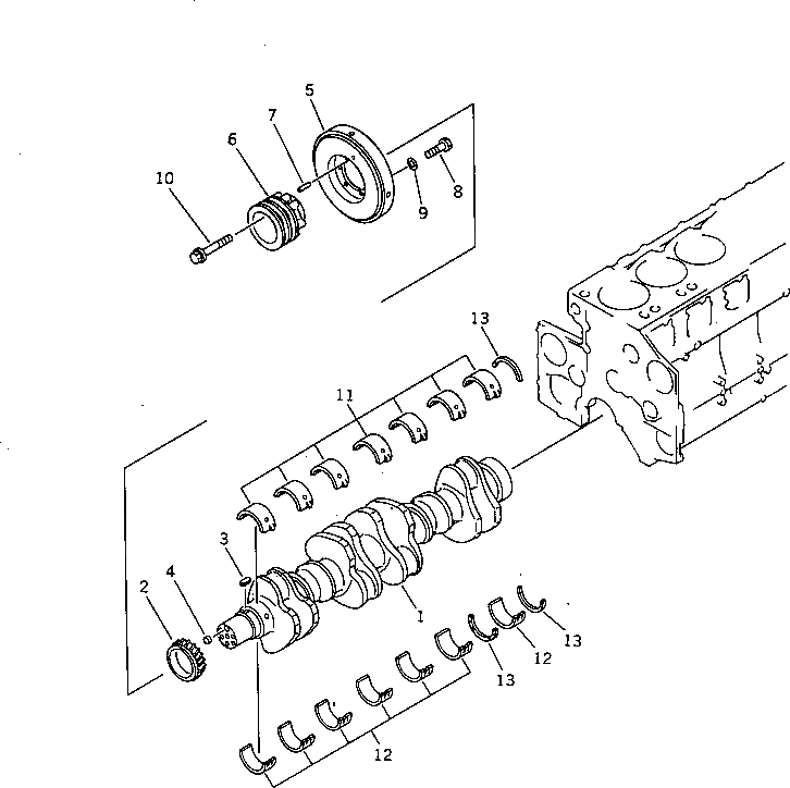 Схема запчастей Komatsu S6D140-1X - КОЛЕНВАЛ БЛОК ЦИЛИНДРОВ