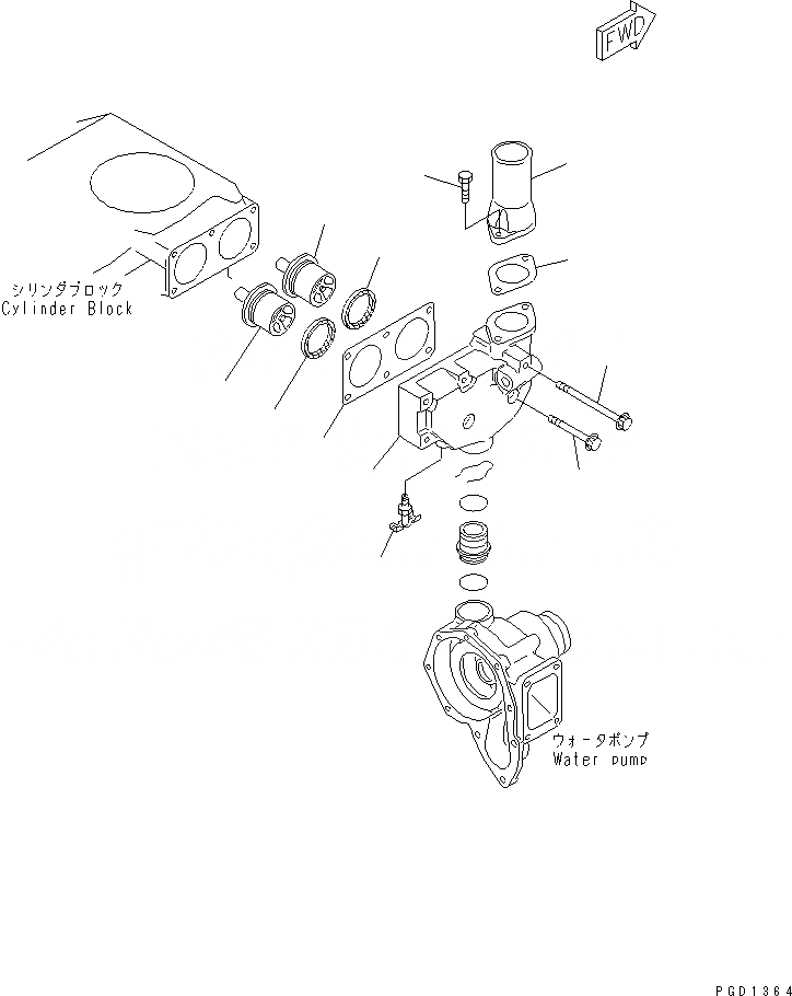 Схема запчастей Komatsu S6D140E-2D-6 - ТЕРМОСТАТ(№9-) ДВИГАТЕЛЬ