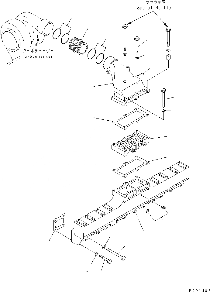 Схема запчастей Komatsu S6D140E-2B-6 - ТРУБОПРОВОД ВПУСКА ВОЗДУХА(№-) ДВИГАТЕЛЬ