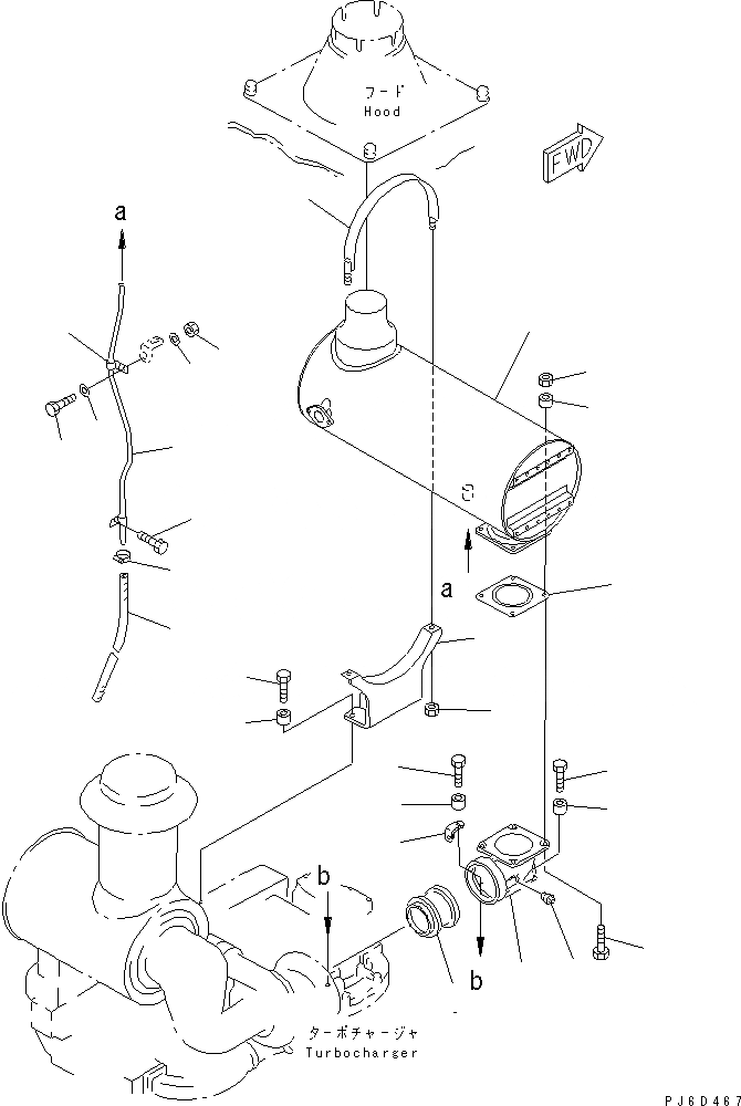 Схема запчастей Komatsu S6D140E-2B-6 - ГЛУШИТЕЛЬ(№979-) ДВИГАТЕЛЬ