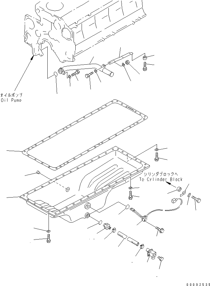 Схема запчастей Komatsu S6D140E-2B-6 - МАСЛЯНЫЙ ПОДДОН И ВСАСЫВАЮЩИЙ ПАТРУБОК (БЕЗ ОБОГРЕВ. МАСЛ. ПОДДОНА) (ДЛЯ DIAVIK)(№-) ДВИГАТЕЛЬ
