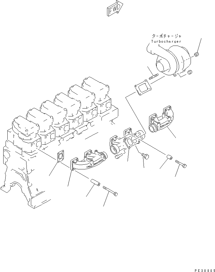 Схема запчастей Komatsu S6D140-1W-F - ВЫПУСКНОЙ КОЛЛЕКТОР(№7-8) ДВИГАТЕЛЬ