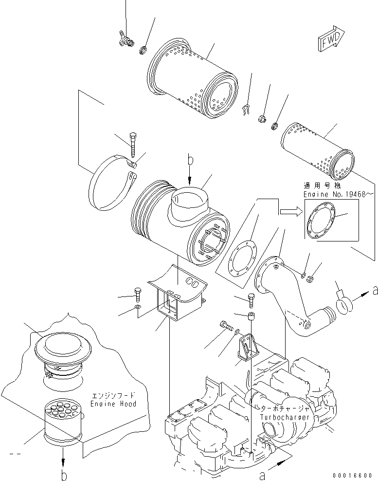 Схема запчастей Komatsu S6D140-1A-F - ВОЗДУХООЧИСТИТЕЛЬ КРЕПЛЕНИЕ (С INTAKE EXTENSION)(№9-) ДВИГАТЕЛЬ