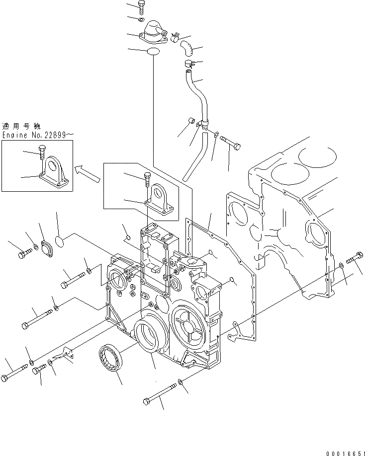 Схема запчастей Komatsu S6D140-1A-F - ПЕРЕДН. КРЫШКА(С МЕХ-М ОТБОРА МОЩНОСТИ) (МОРОЗОУСТОЙЧИВ. СПЕЦИФИКАЦИЯ)(№99-899) ДВИГАТЕЛЬ