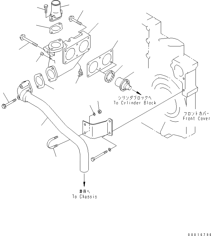 Схема запчастей Komatsu S6D140-1U-F - ТЕРМОСТАТ И ТРУБЫ(№9-987) ДВИГАТЕЛЬ