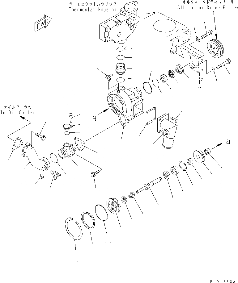Схема запчастей Komatsu S6D140E-2A-6 - ВОДЯНАЯ ПОМПА(№9-) ДВИГАТЕЛЬ