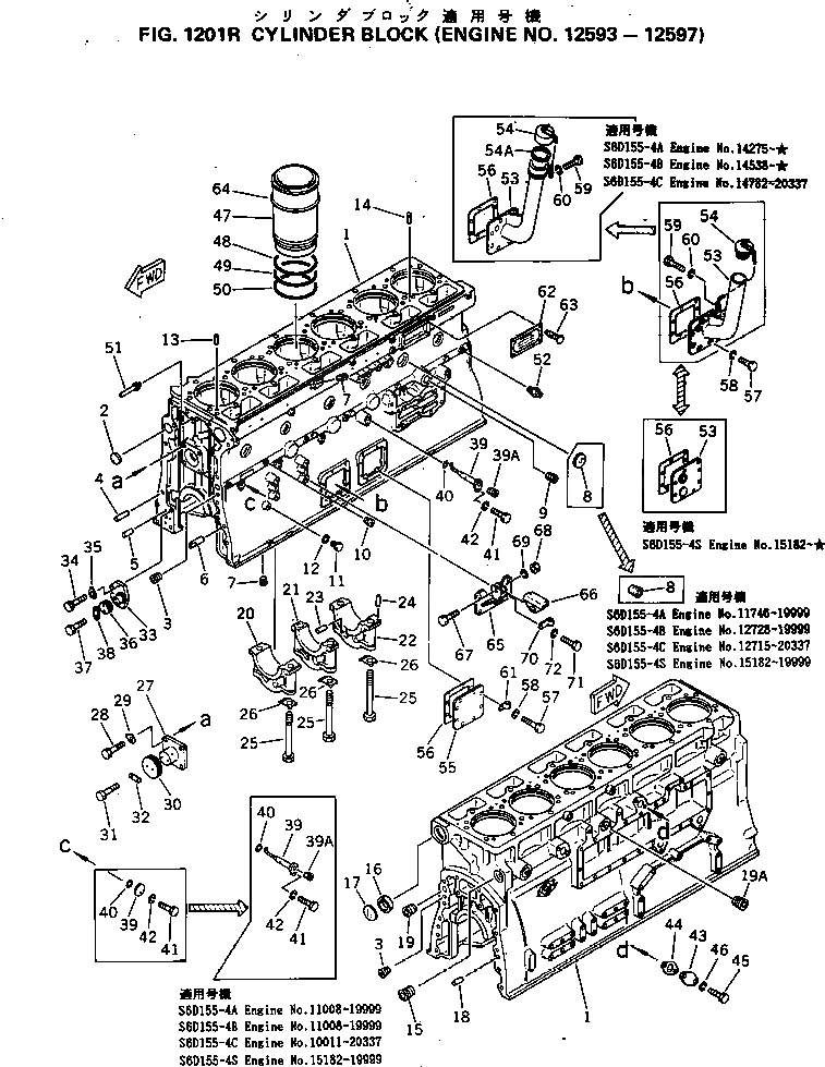 Схема запчастей Komatsu S6D155-4C - БЛОК ЦИЛИНДРОВ(№9-97) БЛОК ЦИЛИНДРОВ