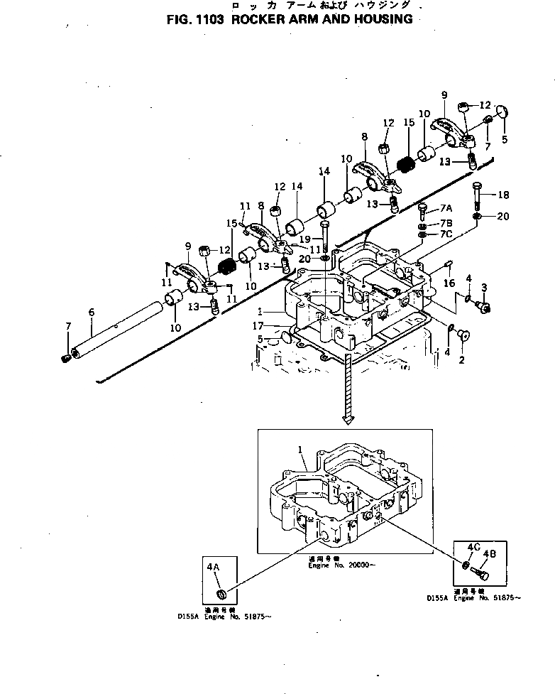 Схема запчастей Komatsu S6D155-4E - КОРОМЫСЛО И КОЖУХ ГОЛОВКА ЦИЛИНДРОВ
