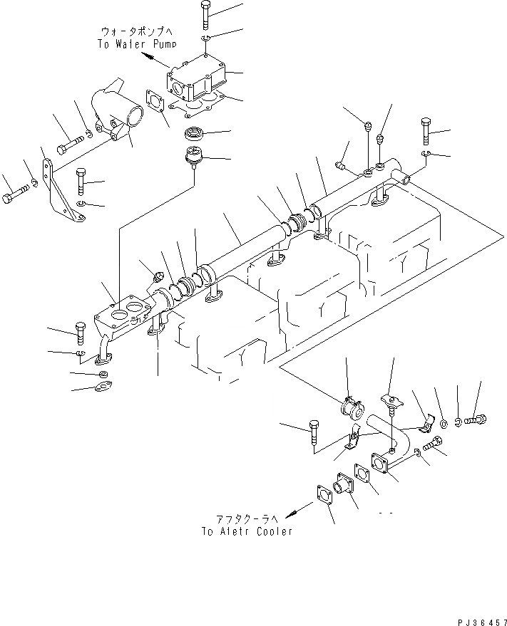 Схема запчастей Komatsu S6D155-4S - ВОДЯНОЙ КОЛЛЕКТОР И ТЕРМОСТАТ (С ПОСЛЕОХЛАДИТЕЛЬ) ГОЛОВКА ЦИЛИНДРОВ