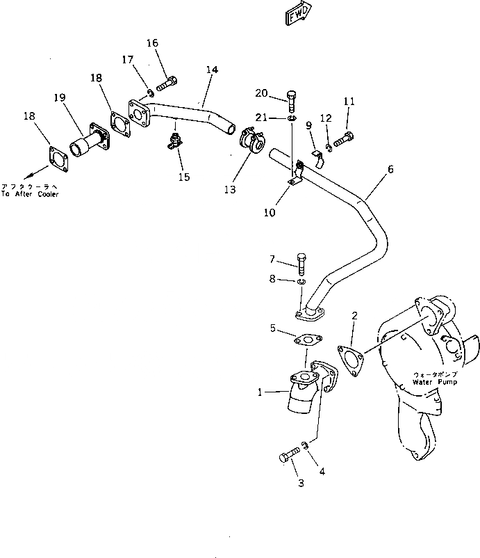 Схема запчастей Komatsu S6D155-4S - ВОДН. ГИДРОЛИНИЯ (С ПОСЛЕОХЛАДИТЕЛЬ) ГОЛОВКА ЦИЛИНДРОВ