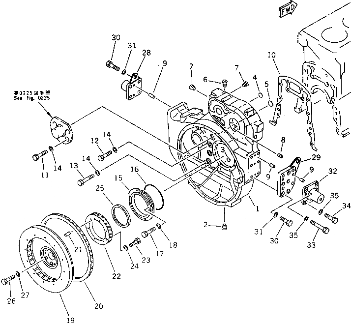 Схема запчастей Komatsu S6D155-4S - МАХОВИК И КАРТЕР МАХОВИКА (ШУМОПОДАВЛ. СПЕЦ-Я) БЛОК ЦИЛИНДРОВ