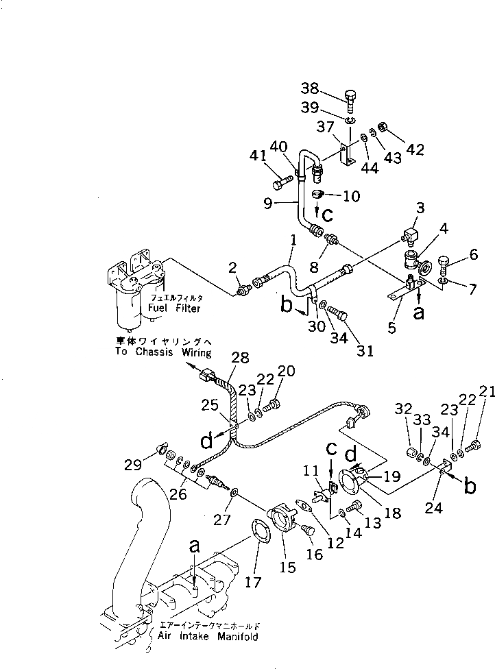Схема запчастей Komatsu S6D155-4S - СИСТЕМА ПОДОГРЕВА ВПУСКН. КОЛЛЕКТОРА ТОПЛИВН. СИСТЕМА