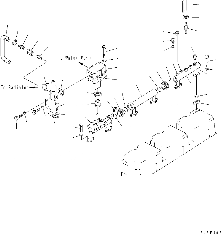 Схема запчастей Komatsu S6D155-4-R - ВОДЯНОЙ КОЛЛЕКТОР И ТЕРМОСТАТ(№-) ГОЛОВКА ЦИЛИНДРОВ