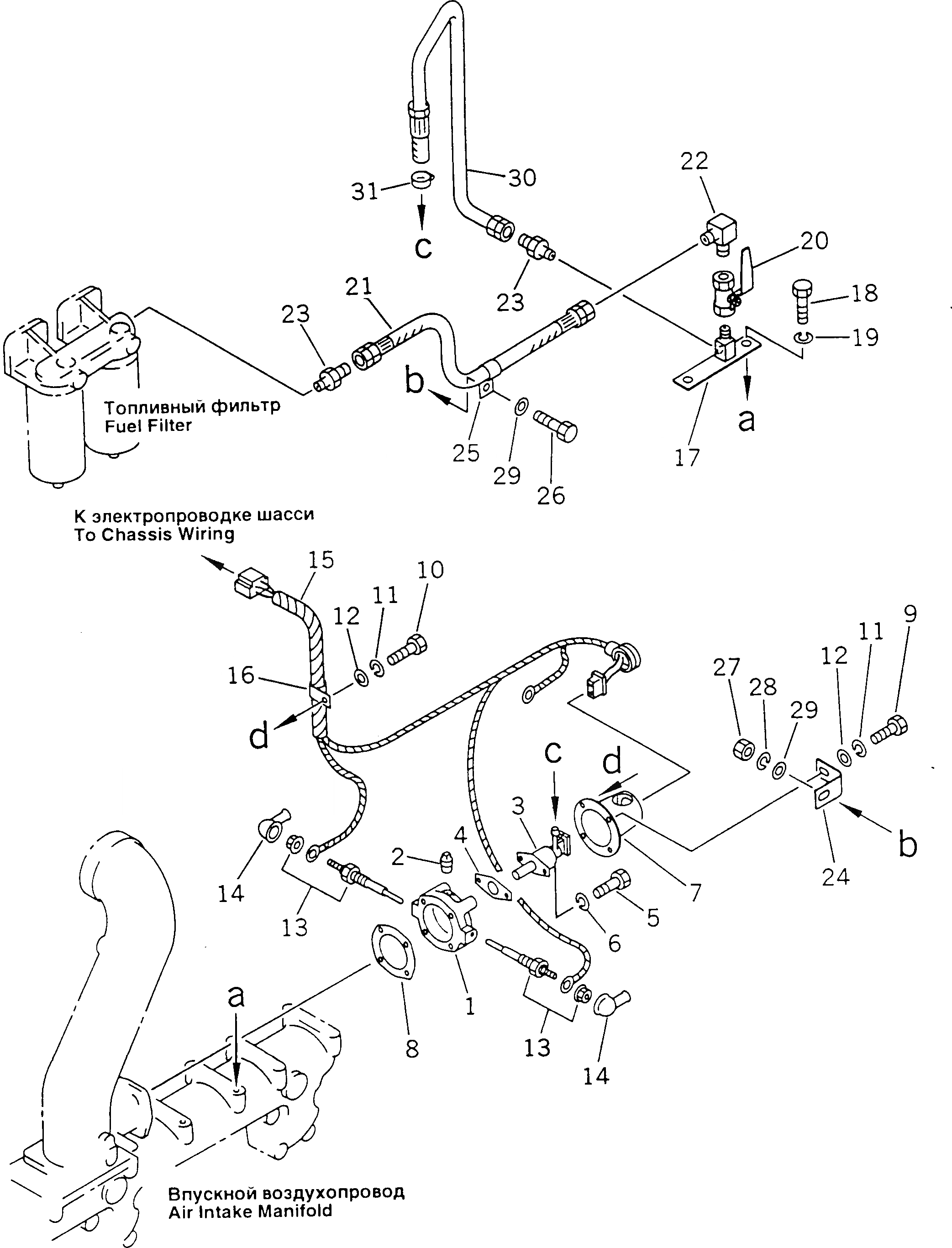 Схема запчастей Komatsu S6D155-4-R - СИСТЕМА ПОДОГРЕВА ВПУСКН. КОЛЛЕКТОРА(№7-) ТОПЛИВН. СИСТЕМА