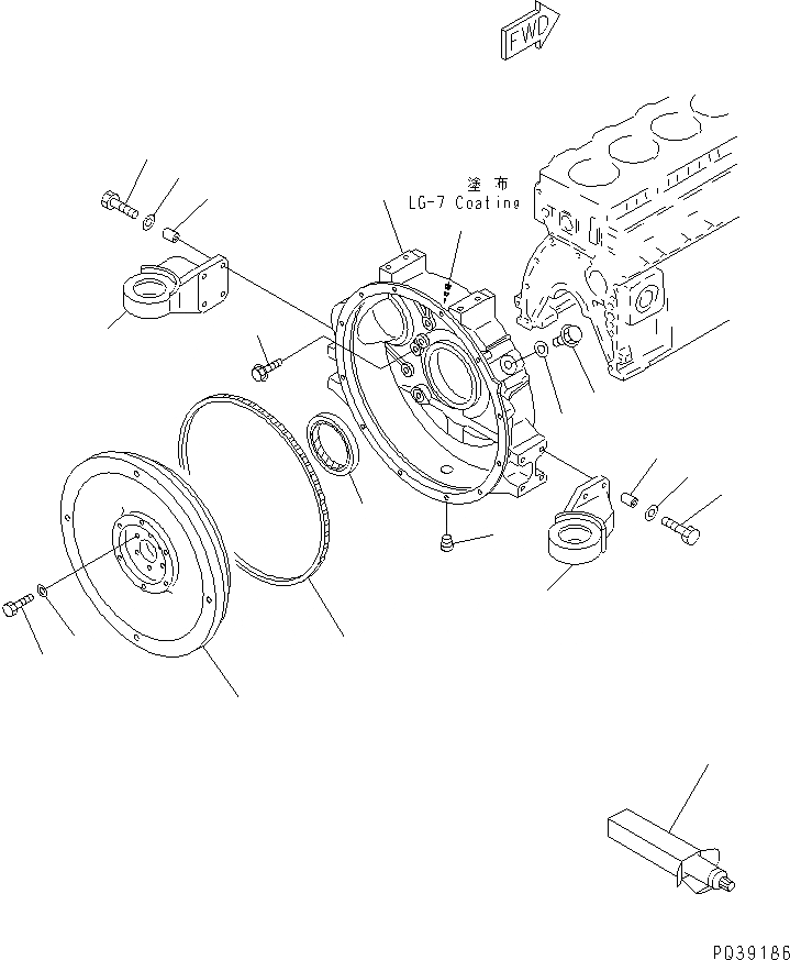 Схема запчастей Komatsu S6D95L-1W - МАХОВИК И КАРТЕР МАХОВИКА(№8-) БЛОК ЦИЛИНДРОВ