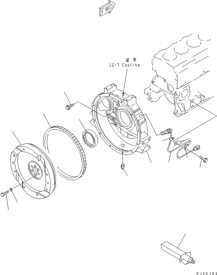 Схема запчастей Komatsu S6D95L-1U-L - МАХОВИК И КАРТЕР МАХОВИКА(№-87) БЛОК ЦИЛИНДРОВ