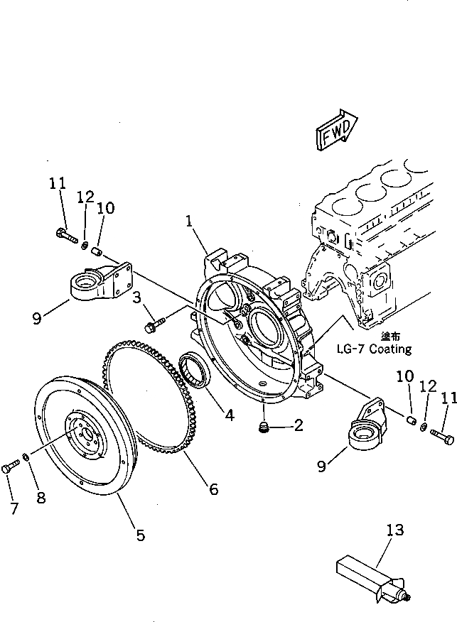 Схема запчастей Komatsu S6D95L-1D - МАХОВИК И КАРТЕР МАХОВИКА(№-) БЛОК ЦИЛИНДРОВ