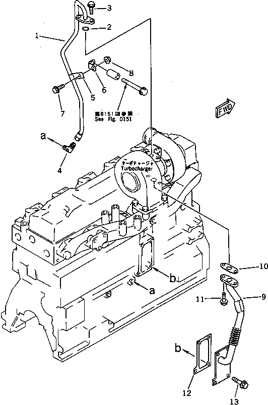Схема запчастей Komatsu S6D95L-1EE - ЛИНИЯ СМАЗКИ ТУРБОНАГНЕТАТЕЛЯ(№8-) СИСТЕМА СМАЗКИ МАСЛ. СИСТЕМА