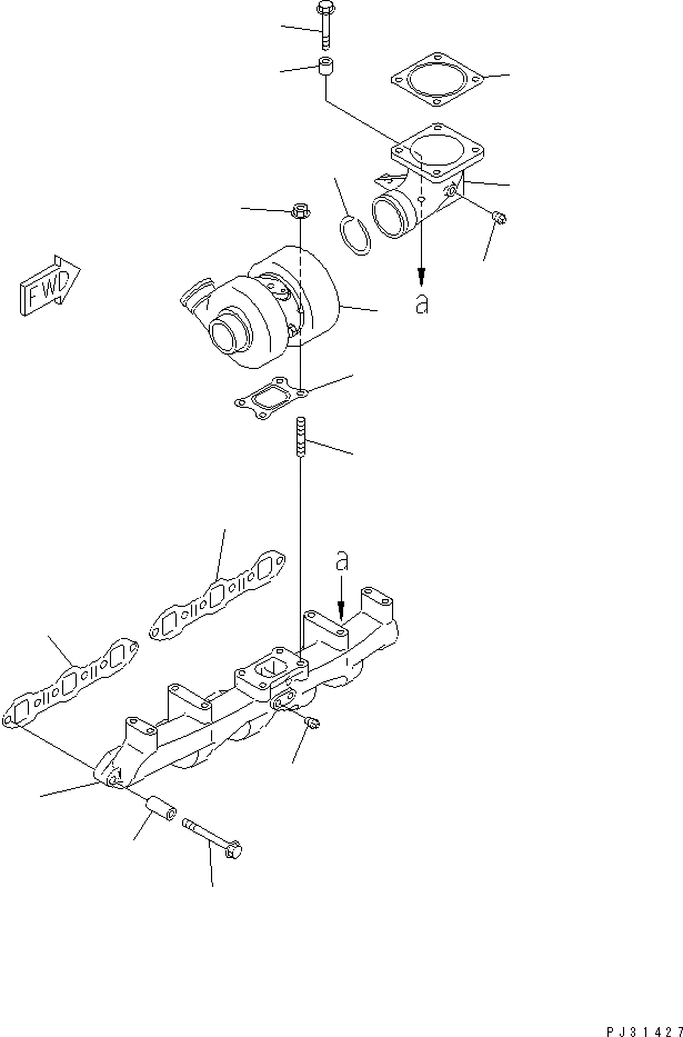 Схема запчастей Komatsu S6D95L-1F - ВЫПУСКНОЙ КОЛЛЕКТОР И ТУРБОНАГНЕТАТЕЛЬ ГОЛОВКА ЦИЛИНДРОВ