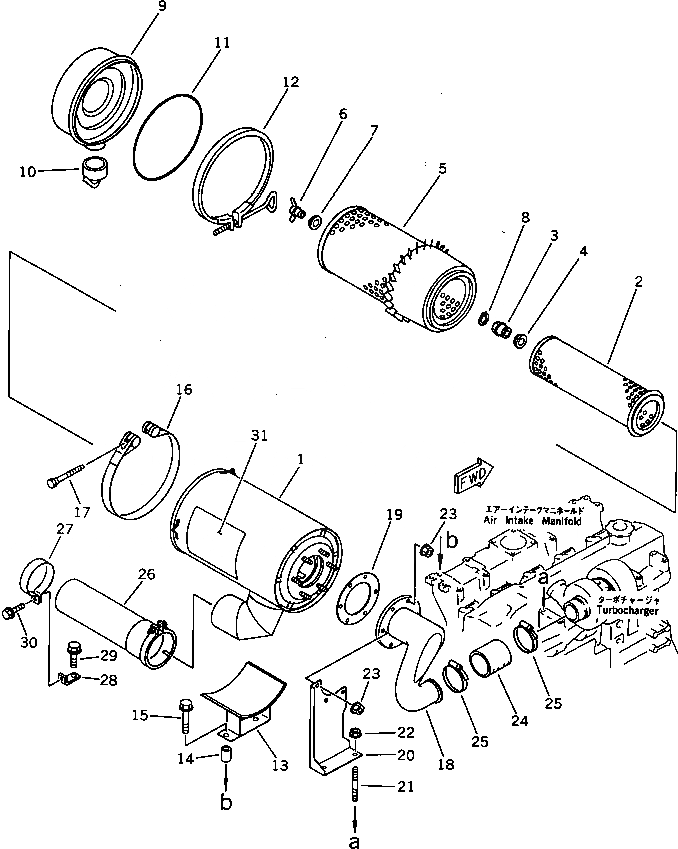 Схема запчастей Komatsu S6D95L-1B - ВОЗДУХООЧИСТИТЕЛЬ И КРЕПЛЕНИЕ(№8-) ГОЛОВКА ЦИЛИНДРОВ