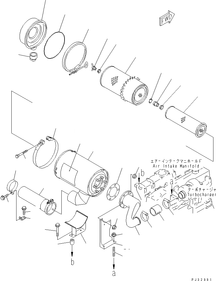 Схема запчастей Komatsu S6D95L-1B - ВОЗДУХООЧИСТИТЕЛЬ И КРЕПЛЕНИЕ(№8-) ГОЛОВКА ЦИЛИНДРОВ