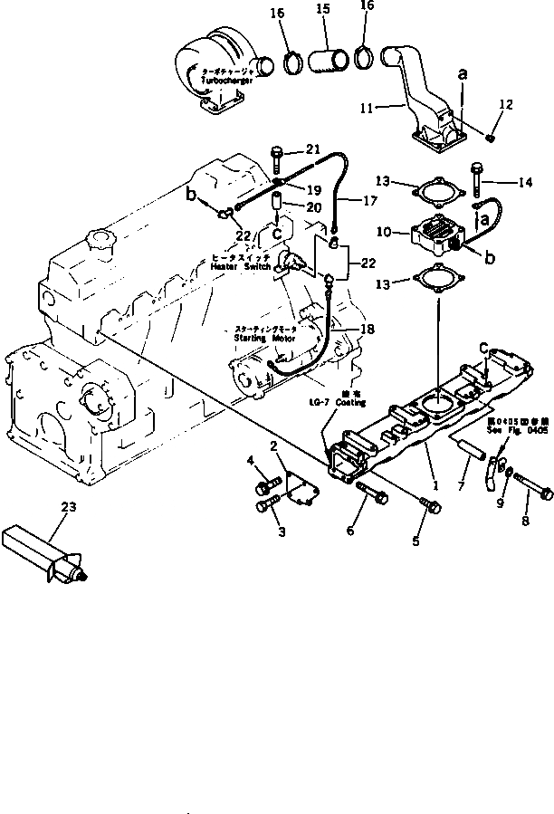 Схема запчастей Komatsu S6D95L-1M - ТРУБОПРОВОД ВПУСКА ВОЗДУХА И СОЕДИН-Е(№-) ГОЛОВКА ЦИЛИНДРОВ