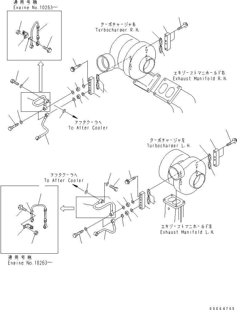 Схема запчастей Komatsu SA12V170E-2A - ТУРБОНАГНЕТАТЕЛЬ ВОДН. ГИДРОЛИНИЯ ДВИГАТЕЛЬ