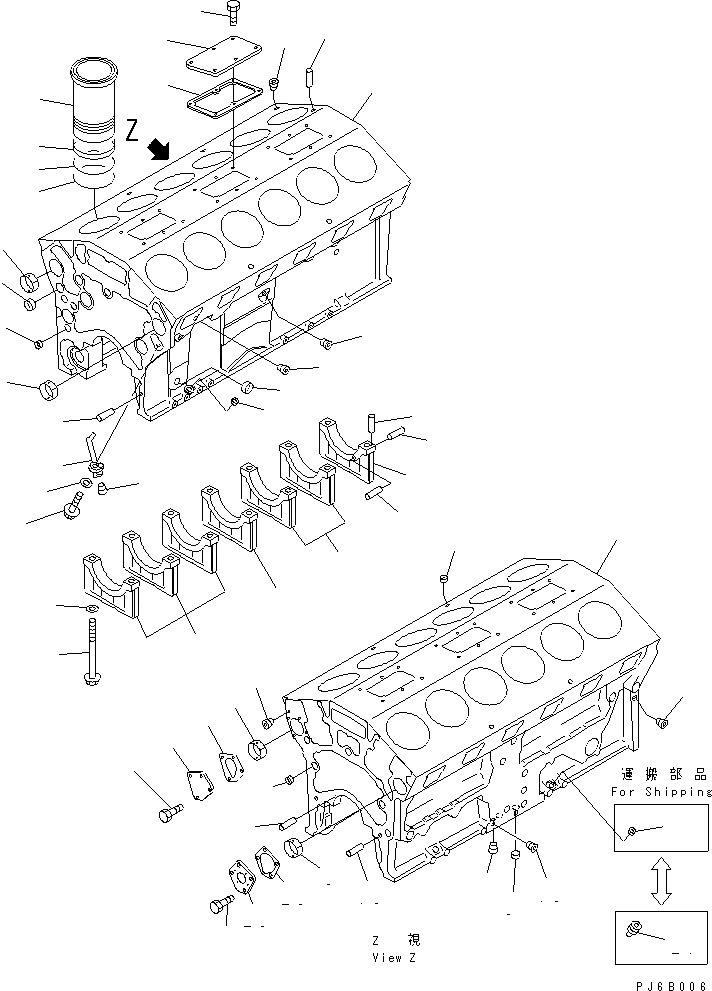 Схема запчастей Komatsu SA12V140-1E-47 - БЛОК ЦИЛИНДРОВ(№-) ДВИГАТЕЛЬ