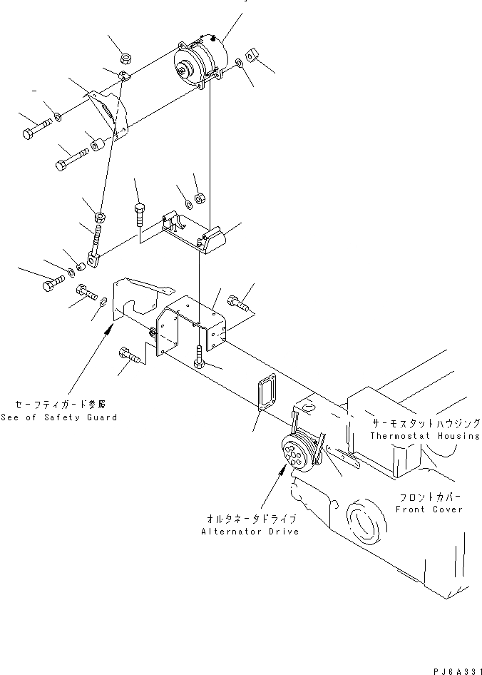 Схема запчастей Komatsu SA12V140-1E-47 - КРЕПЛЕНИЕ ГЕНЕРАТОРА (7A) (ЗАКАЛЕНН. ШКИВ)(№-) ДВИГАТЕЛЬ