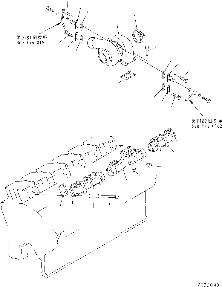 Схема запчастей Komatsu SA12V140-1Q - ВЫПУСКНОЙ КОЛЛЕКТОР И ТУРБОНАГНЕТАТЕЛЬ (/) (ПРАВ. ГРУПП.)(№99-) ГОЛОВКА ЦИЛИНДРОВ