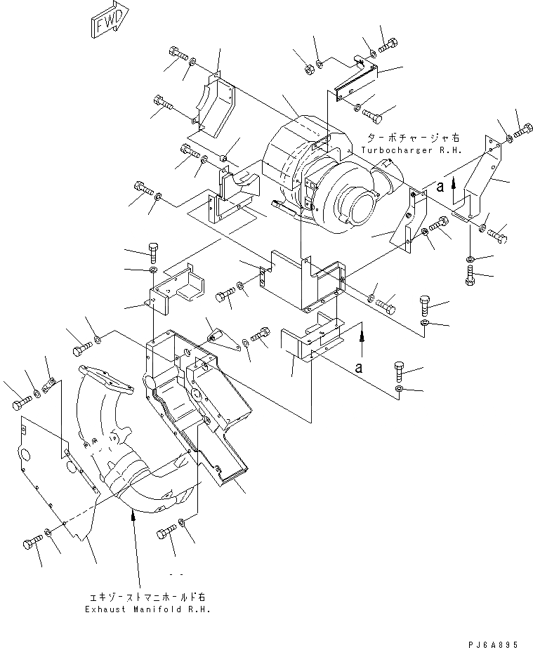 Схема запчастей Komatsu SA12V170-1D - ТУРБОНАГНЕТАТЕЛЬ КРЫШКА(ДВИГАТЕЛЬ ПРАВ. )(№9-) ДВИГАТЕЛЬ