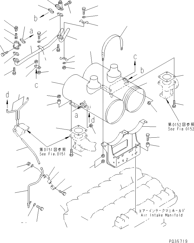 Схема запчастей Komatsu SA12V140-1P - ГЛУШИТЕЛЬ И КРЕПЛЕНИЕ ГОЛОВКА ЦИЛИНДРОВ