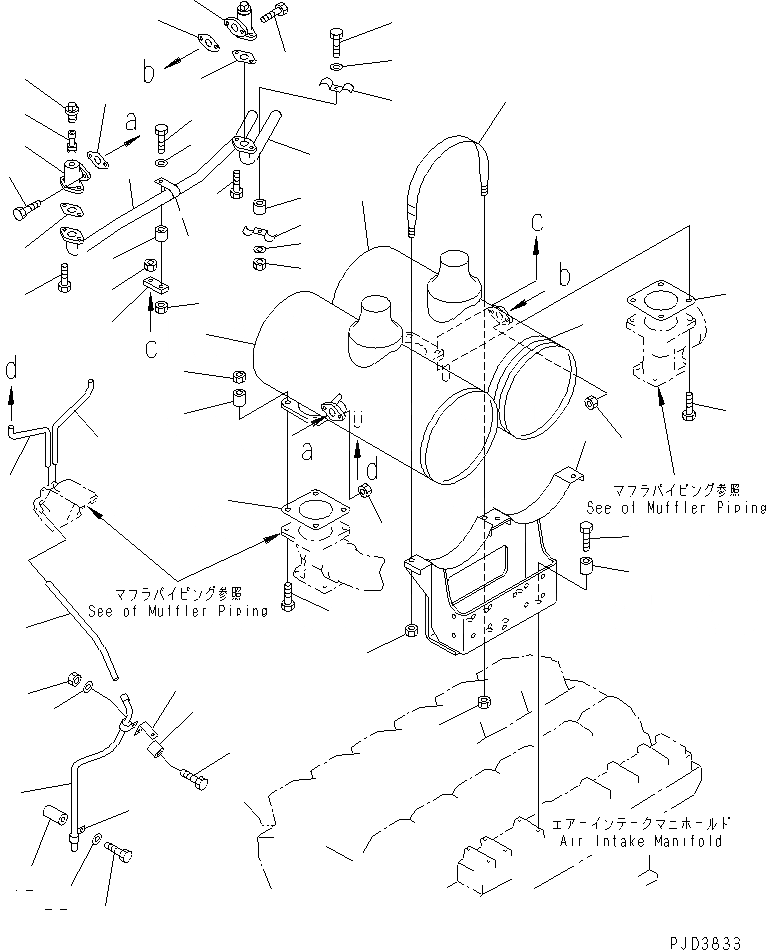 Схема запчастей Komatsu SA12V140-1R - ГЛУШИТЕЛЬ(№87-) ДВИГАТЕЛЬ