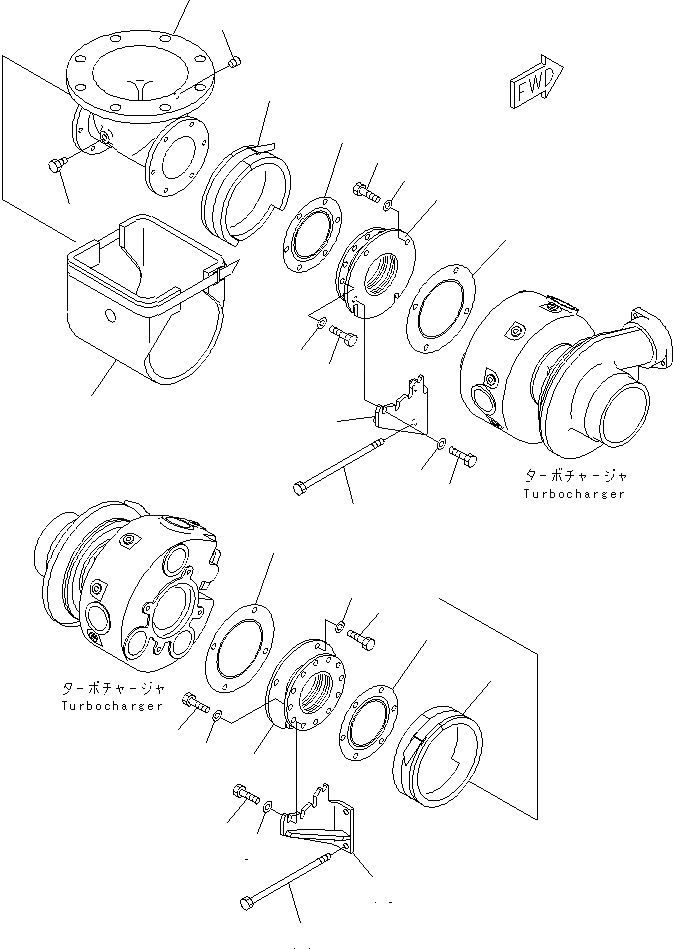 Схема запчастей Komatsu SA12V140-1M - ВЫПУСКН. ПАТРУБОК (JCI СПЕЦ-Я.) ДВИГАТЕЛЬ